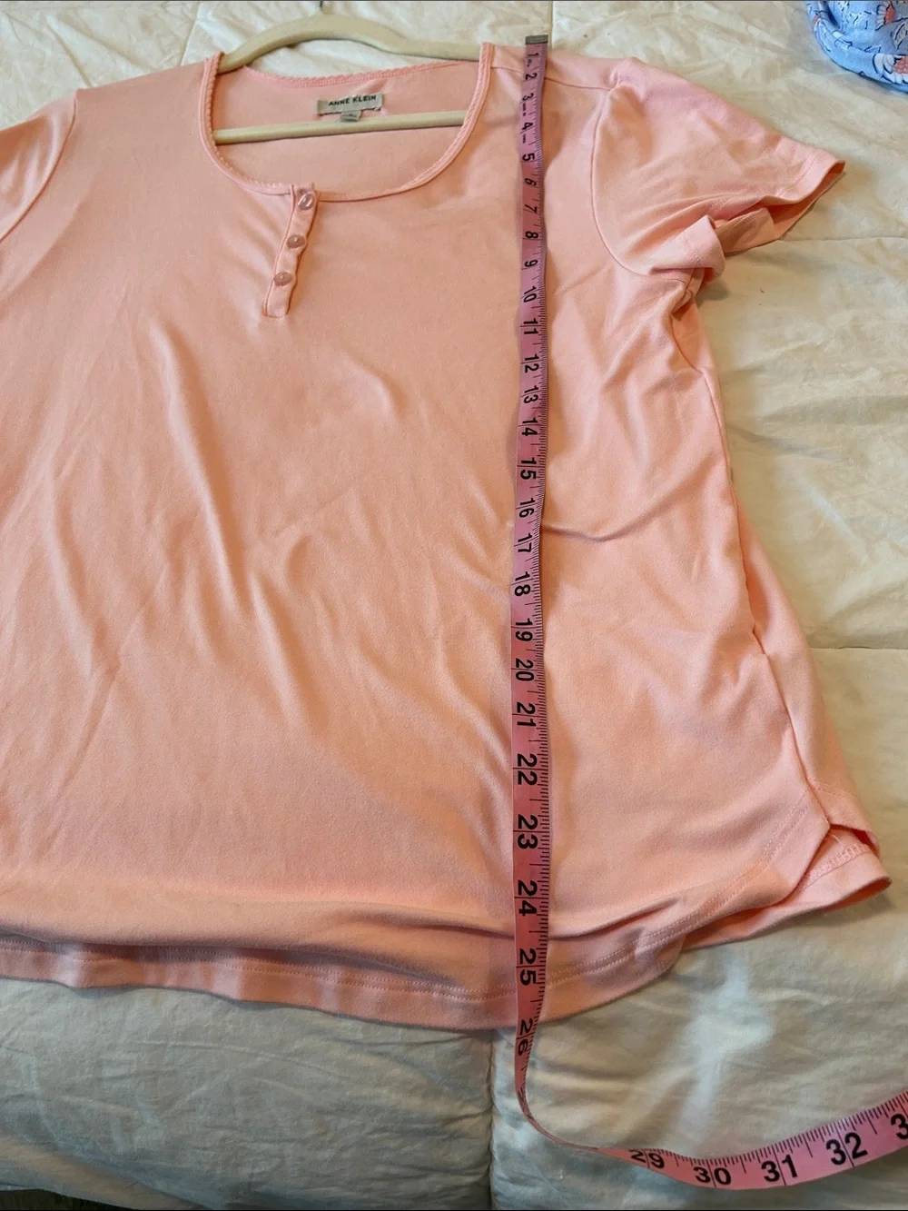 Anne Klein Peach Short-Sleeve Henley Top with Light Blue Floral Lounge Pants